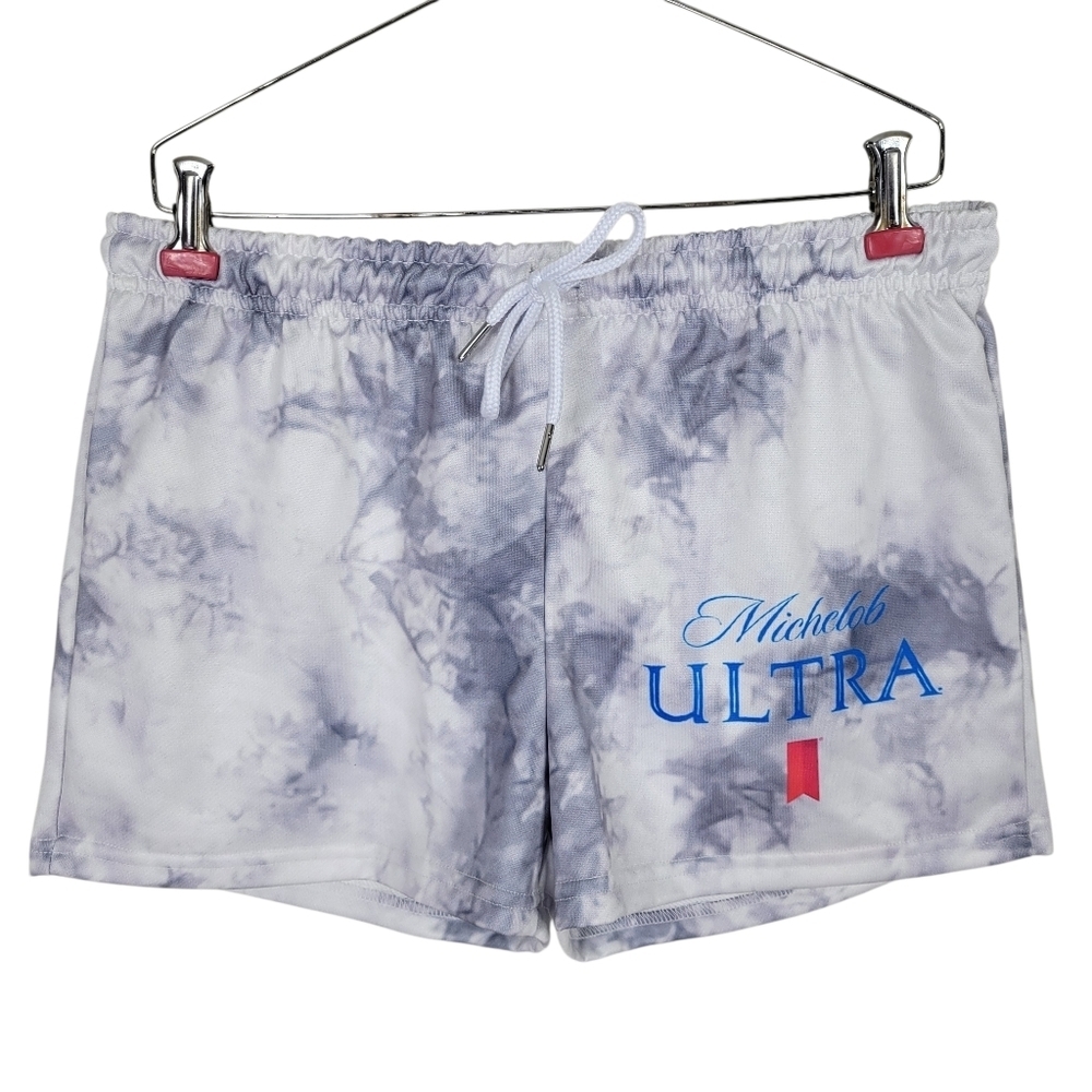 Michelob Ultra Track Shorts Sweatshirt Set Women Size L White Gray Tie Dye Logo - Picture 6 of 14